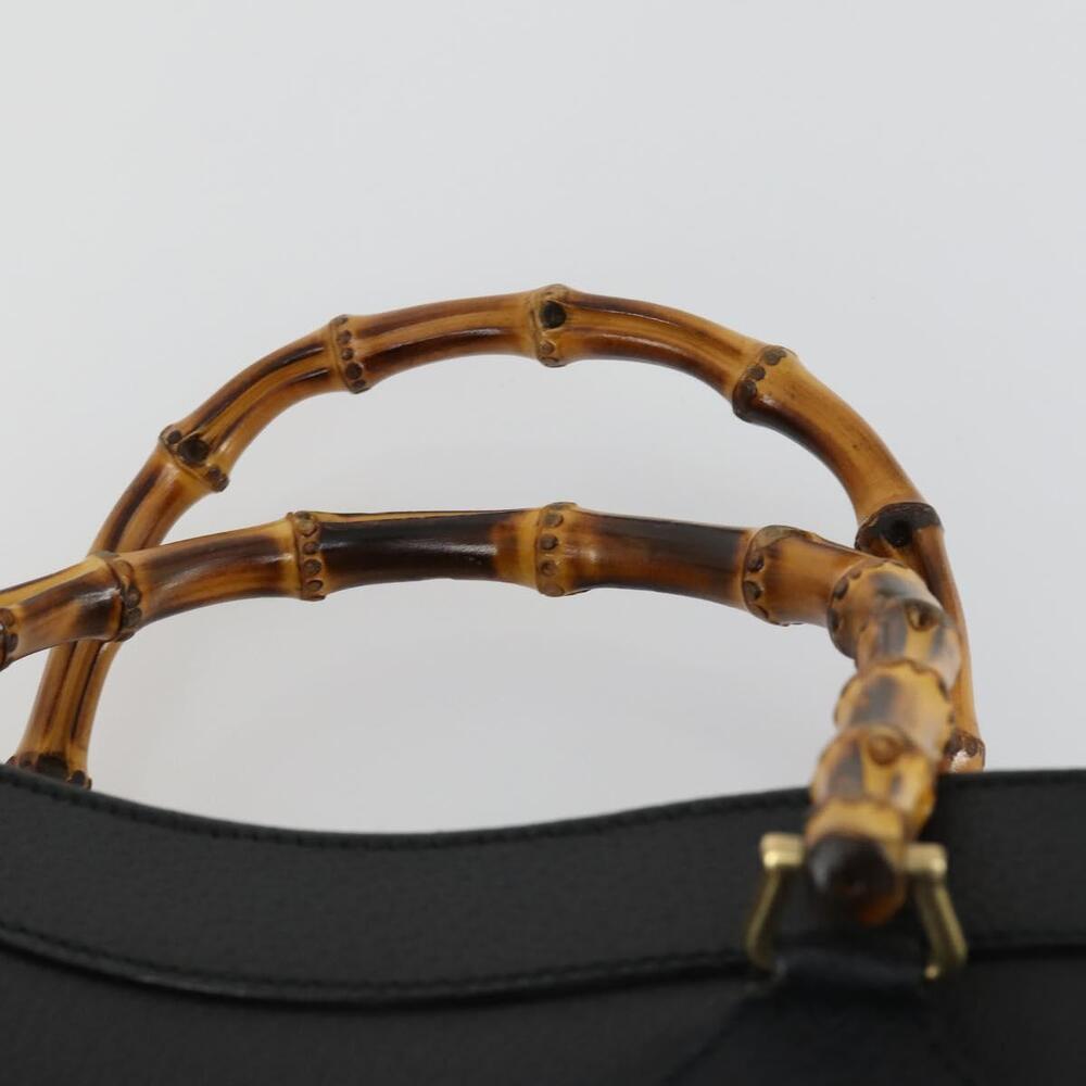 GUCCI Bamboo Hand Bag Leather Black Gold 002 1186 0260 Auth 156902 - Picture 8 of 16